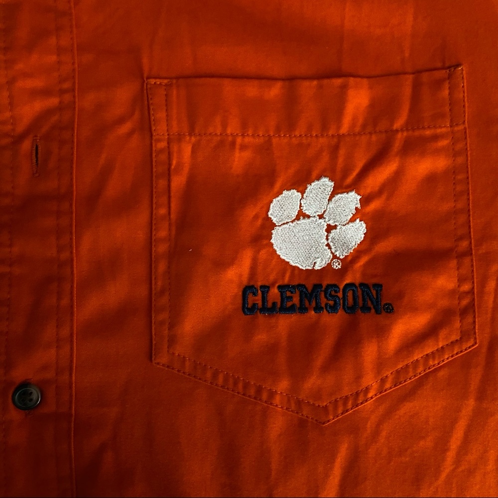 Clemson Brushed Cotton Orange Button Down Shirt